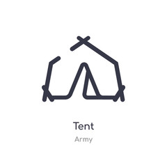 tent outline icon. isolated line vector illustration from army collection. editable thin stroke tent icon on white background