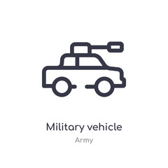 military vehicle outline icon. isolated line vector illustration from army collection. editable thin stroke military vehicle icon on white background