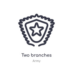 two branches outline icon. isolated line vector illustration from army collection. editable thin stroke two branches icon on white background