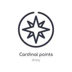 cardinal points on winds star outline icon. isolated line vector illustration from army collection. editable thin stroke cardinal points on winds star icon on white background