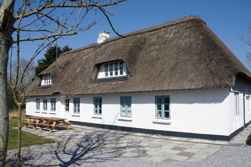 Fototapeta na wymiar historisches Bauernhaus mit traditionellem Reetdach