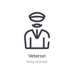veteran outline icon. isolated line vector illustration from army and war collection. editable thin stroke veteran icon on white background