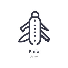 knife outline icon. isolated line vector illustration from army collection. editable thin stroke knife icon on white background