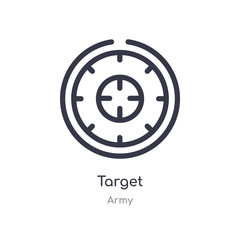 target outline icon. isolated line vector illustration from army collection. editable thin stroke target icon on white background