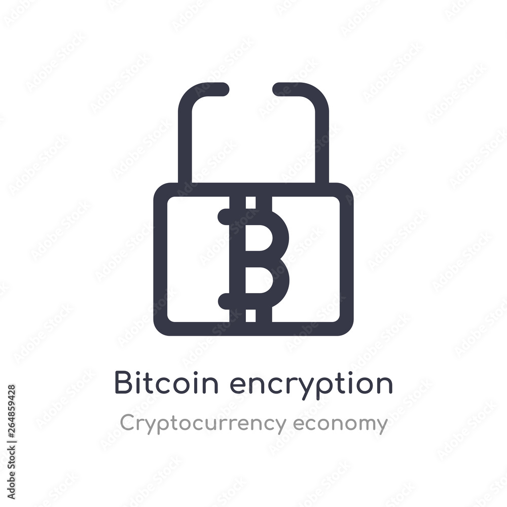 Poster bitcoin encryption outline icon. isolated line vector illustration from cryptocurrency economy colle