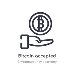 bitcoin accepted outline icon. isolated line vector illustration from cryptocurrency economy collection. editable thin stroke bitcoin accepted icon on white background