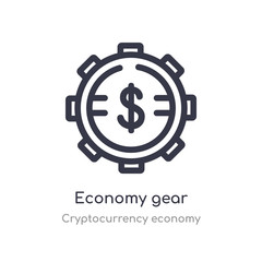 Obraz premium economy gear outline icon. isolated line vector illustration from cryptocurrency economy collection. editable thin stroke economy gear icon on white background