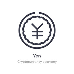 yen outline icon. isolated line vector illustration from cryptocurrency economy collection. editable thin stroke yen icon on white background