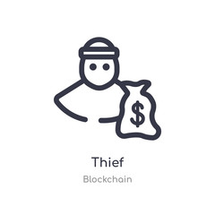 thief outline icon. isolated line vector illustration from blockchain collection. editable thin stroke thief icon on white background