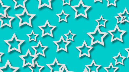 Abstract illustration of randomly arranged white stars with soft shadows on light blue background