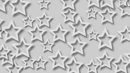 Abstract illustration of randomly arranged white stars with soft shadows on gray  background