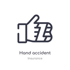 hand accident outline icon. isolated line vector illustration from insurance collection. editable thin stroke hand accident icon on white background