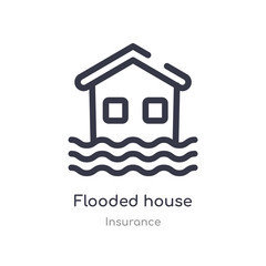 flooded house outline icon. isolated line vector illustration from insurance collection. editable thin stroke flooded house icon on white background