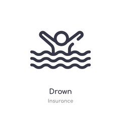 drown outline icon. isolated line vector illustration from insurance collection. editable thin stroke drown icon on white background