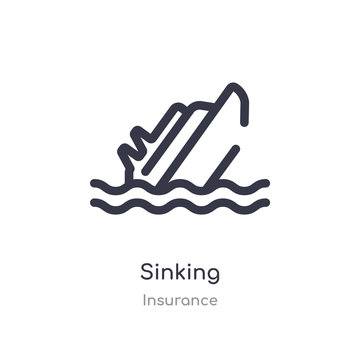 sinking outline icon. isolated line vector illustration from insurance collection. editable thin stroke sinking icon on white background