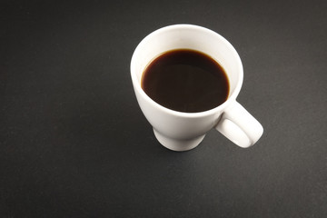 Office leather desk table with coffee cup. Top view with copy space