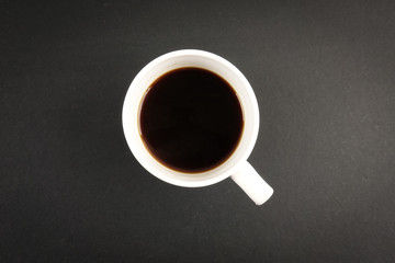 Office leather desk table with coffee cup. Top view with copy space