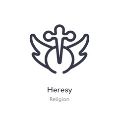 heresy outline icon. isolated line vector illustration from religion collection. editable thin stroke heresy icon on white background
