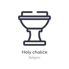 holy chalice outline icon. isolated line vector illustration from religion collection. editable thin stroke holy chalice icon on white background