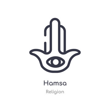 hamsa outline icon. isolated line vector illustration from religion collection. editable thin stroke hamsa icon on white background