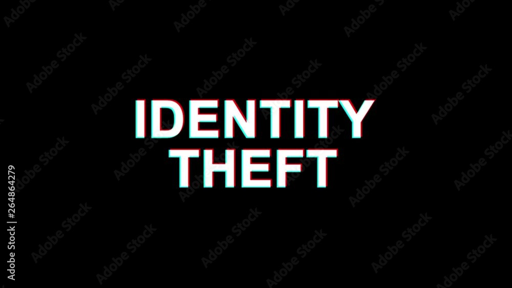Poster identity theftglitch text abstract vintage twitched 4k loop motion animation . black old retro digit