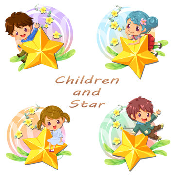 Cut children and star icon, sticker, isolated – vector