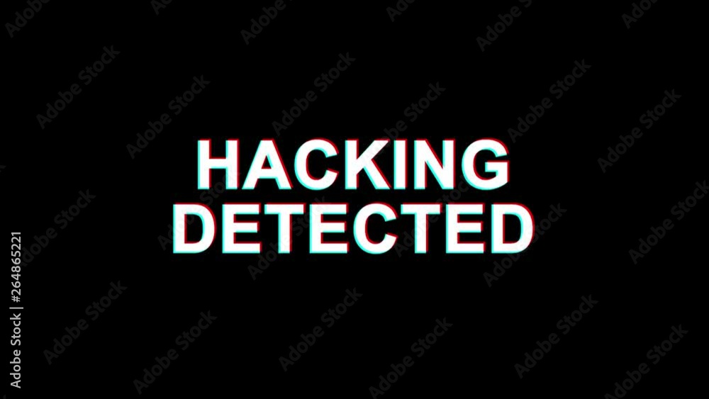 Poster hacking detected glitch text abstract vintage twitched 4k loop motion animation . black old retro di