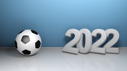 2022 at blue wall with soccer ball - 3D rendering illustration