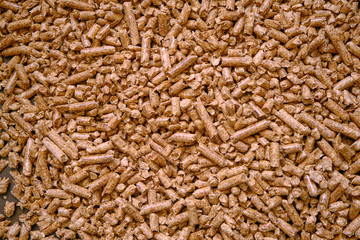 Natural wooden pellets background or pattern. Сlose up natural wood pellet. Ecological heating wooden pellet - renewable energy Biofuels. Close up