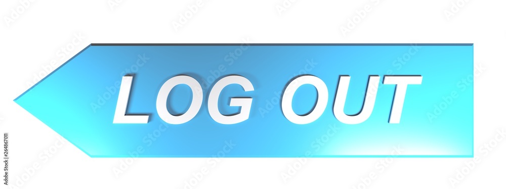 Poster log out on blue arrow - 3d rendering