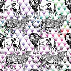 Wild cats. Tigers and leopards. Freehand drawing with pencil. Background for text. Summer background. Seamless pattern 
