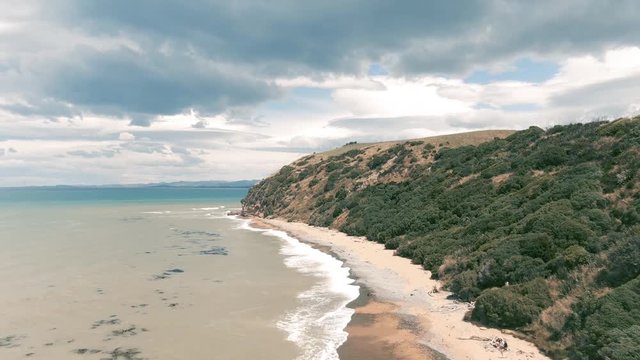 Cinematic 4k drone footage aerial view of Oamaru beach New Zealand