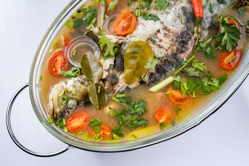 Fried Steamed Sea Perch in Lime Soup Sauce