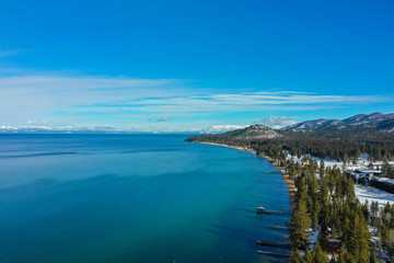 Aerial Lake Tahoe California USA and mountains