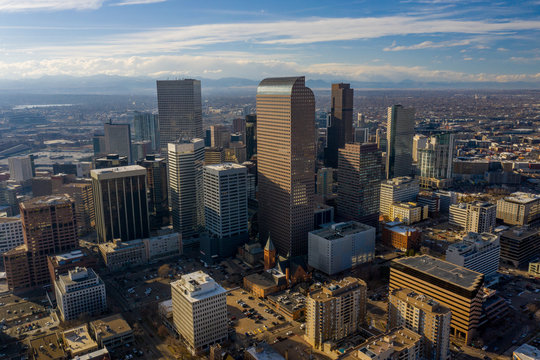 Aerial photo Downtown Denver CO and State Capitol area city landscape