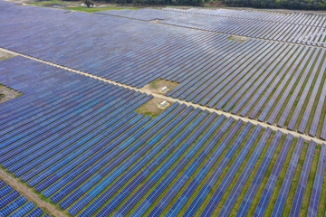 Aerial stock photo solar power farm landscape
