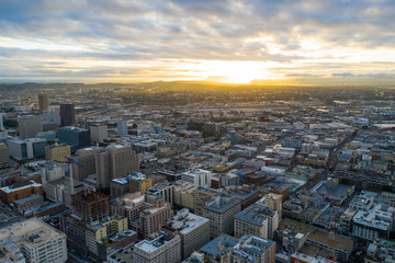 Aerial drone photo Downtown Los Angeles cityscape