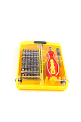 Red black and yellow screwdriver and tool bit set