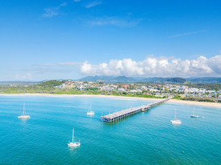 An aerial view of Coffs Harbour beach and harbour