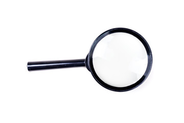 Black magnifying glass over a white background
