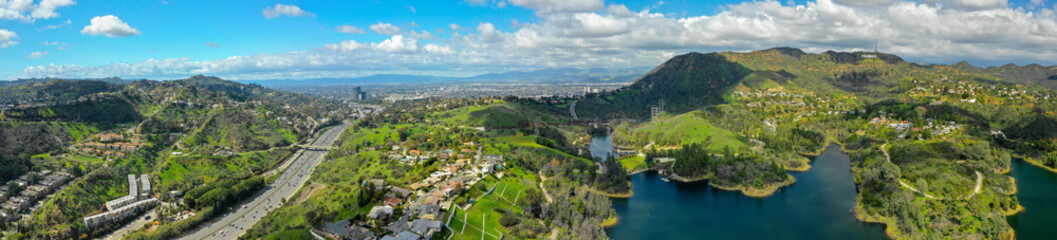 Fototapeta na wymiar Aerial panorama Hollywood Hills California visible sign