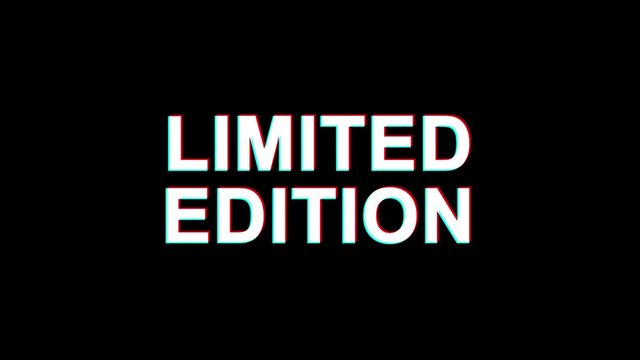 Limited Edition Glitch Text Abstract Vintage Twitched 4K Loop Motion Animation . Black Old Retro Digital TV Glitch Effect Including Twitch, Noise, VHS, Distortion.