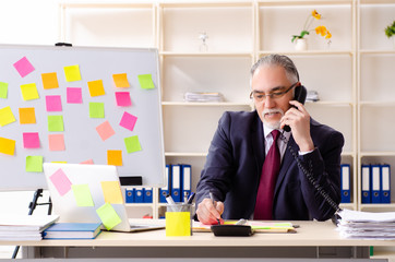 Aged man employee in conflicting priorities concept 