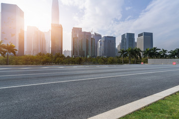 cityscape and skyline of Shenzhen from empty asphalt road