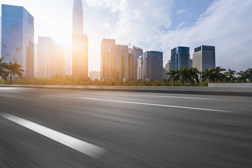 Fototapeta premium cityscape and skyline of Shenzhen from empty asphalt road