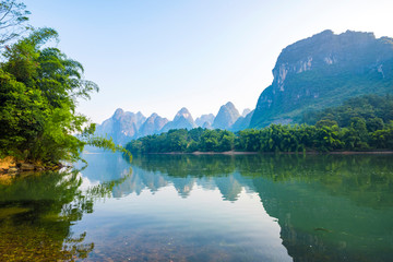 Lijiang river of sunrise.The landscape of near guilin, yangshuo county, guangxi, China