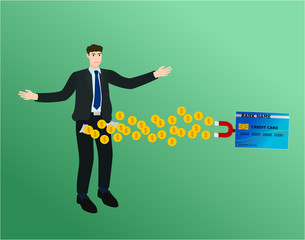Sad businessman lost money with attract magnet credit card