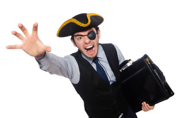Fototapeta premium Businessman pirate isolated on white background
