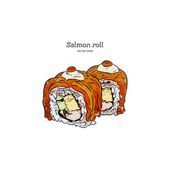 salmon sushi roll, hand draw sketch vector.