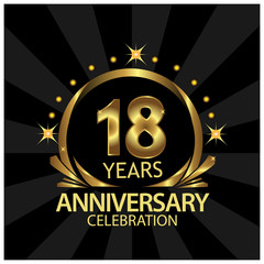 Eighteen years anniversary golden. anniversary template design for web, game ,Creative poster, booklet, leaflet, flyer, magazine, invitation card - Vector